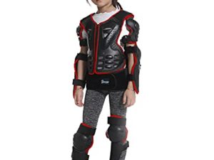 Reomoto Kids Full Body Protector Youth Motorcycle Cycling Skiing Motorbike Riding Bike Vest Jacket Knee Elbow Protectors(with shoulders Red)