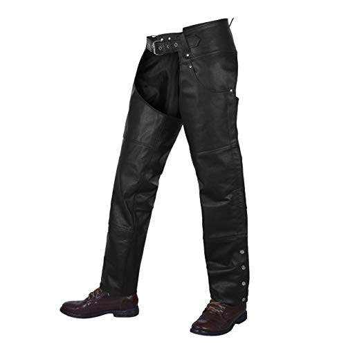 Alpha Cycle Vintage Black Cowboy Chaps - Leather Motorcycle Riding Pants for Men and Women - Motorcycle Overpants Mens - Adjustable and Protective Motorcycle Pants - Waist 42'' - Black Alpha Cycle Vintage Black Cowboy Chaps - Leather Motorcycle Riding Pants for Men and Women - Motorcycle Overpants Mens - Adjustable and Protective Motorcycle Pants - Waist 42'' - Black