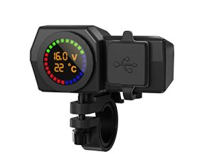 BOOYUN Motorcycle USB Charger with Voltmeter & Temperature & ON/Off Switch