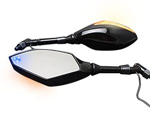 OKSTNO Universal Motorcycle Indicator 10mm 8mm Rear View Side Mirrors Integrated LED Turn Signals Fit for Street Bikes Cruiser Scooters