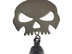 Kustom Cycle Parts Universal Polished Skull Bell Hanger With Bell - Bolt and Ring Included. Fits all Harley Davidson Motorcycles & More! Proudly MADE IN THE USA! (Gloss Black Bell)