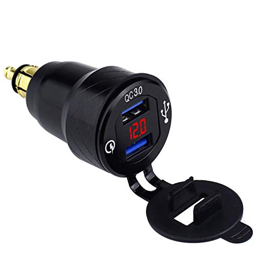 Cllena DIN Hella Plug to Dual Quick Charge 3.0 USB Charger Adapter with LED Voltmeter for BMW Motorcycle (Red) Cllena DIN Hella Plug to Dual Quick Charge 3.0 USB Charger Adapter with LED Voltmeter for BMW Motorcycle (Red)