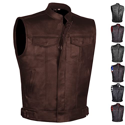 SOA Men's Leather Motorcycle Concealed Gun Pockets Biker Club Vest w/Armor Coffee Brown S SOA Men's Leather Motorcycle Concealed Gun Pockets Biker Club Vest w/Armor Coffee Brown S