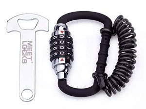 MEETLOCKS Motorcycle Helmet Cable Lock with T Bar 4-Digit Resettable Combination PIN Lock Cable Caribeaner Lock Device Secures Your Motorbike