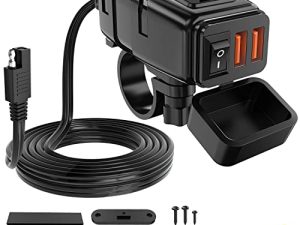 Nilight Motorcycle Charger with 12V Voltmeter Independent On Off Switch SAE USB Adapter Inline 10A Fuse Waterproof 6.8A Dual QC3.0 Fast Charging Phone Tablet for 7/8inch Handlebar ATV