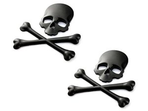 BENZEE 2pcs B035-B Black Motorcycle Skull Bone Emblem Metal Decal 3D Sticker for Suzuki Kawasaki Harley Yamaha Honda