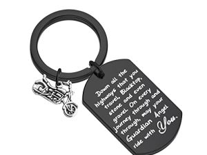 FUSTMW Biker Keychain Motorcycle Gift Ride Safe Keychain May Your Guardian Angel Ride with You New Driver Gift for Biker