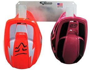Pit Posse PP125 Dual Helmet Rack Holder Enclosed Race Trailer Garage Shop - Made in USA - Aluminum Storage Organizer Hanger - Motorcycle ATV Bike Snowmobile Helmets - Double Utility Hook (Silver)