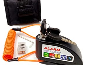 Bibowa Disc Brake Lock with Alarm - Anti -Theft Disc Lock Motorcycle Alarm with 110dB Alarm Sound 5ft Reminder Cable and Pouch Wheel Security Lock for Motorcycles Scooters Bikes