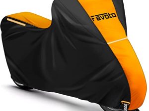 Favoto Motorcycle Cover 96.5 inches Length All Season Universal Weather Waterproof Sun Outdoor Protection Durable Night Reflector with Lock-Holes & Storage Bag Motorbike Vehicle Cover