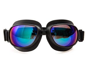 Evomosa Motorcycle Goggles Vintage Pilot Goggles Retro Motocross Goggle Outdoor Eyewear Sports Glasses for Half Helmet (Black frame Blue lens)