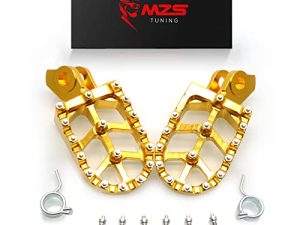 MZS Dirt Bike Foot Pegs | Aluminum Motocross Footpeg MX Footrest Rest Pedal Gold Compatible with RMZ 250 2010-2018 | RMZ 450 2008-2018 | RMX 450Z 2010-2017