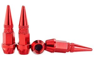 Abfer Red Car Tire Caps Tyre Trim Pressure DustProof Cover Long Spike Valve Stem Cap Accessories Fit Most Vehicle Truck Motorcycles Suvs Bikes