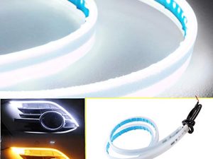 QasimLed 2-Pack 30cm Waterproof Soft Tube Guide Car Sequential Flowing Flexible Daytime Running Light White with Yellow Turn Signal LED Strip Auto Cars