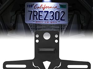 Kemimoto Aluminum ATV UTV License Plate Frame Compatible with Polaris Can-Am Trailer Truck RV Boat Golf Cart Snowmobile RZR Ranger Sportsman Maverick X3 Renegade DS License Plate Holder with Light