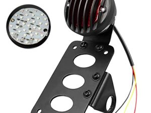 KATUR Black Motorcycle Side Mount Tail Light Brake License Plate Bracket Taillight Compatible with Suzuki Yamaha Honda Bobber Chopper