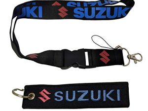 Ewein 1pc Blue Lanyard + 1pc Tag Embroidered Keychain D Shape Carabiner Clip Motorcycle Superbike Scooter Car ATV UTV House Keys Chain Office ID Biker Accessories Works with (Suzuki)