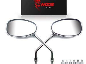 MZS Motorcycle Mirrors Chrome | Universal 10MM 8MM Rear View Side Mirror 360 Degree Adjustable Handlebar Compatible with Street Bike Cruiser Touring Chopper Scooter GY6