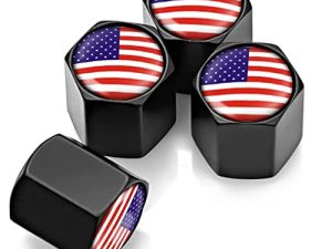 American USA Flag Tire Valve Caps (4-Pack) Universal Stem Covers for Cars