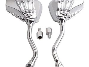 Pairs of Distinctive Skull Skeleton Hand 8mm 10mm Rearview Side Mirror for Motorcycle Scooter Moped Bike Standard Bike (Silver)