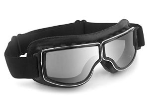 GGBuy Motorcycle Goggles Vintage Anti Fog Pilot PU Leather Glasses Dustproof ATV Off Road Motorbike Helmet Eyewear Protect for Ridding Motorcross Classes Aviator Goggles (Black&Gray Lens)