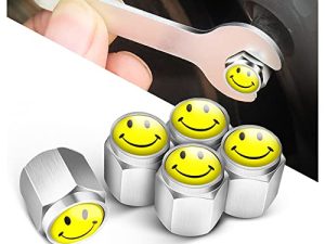 Smiley Face Locking Tire Valve Caps Anti Theft Design with Rubber Ring Decoration Accessories Thicken Brass Tire Valve Stem Caps Universal for Car/SUV/Bicycle/ Truck/Motorcycle