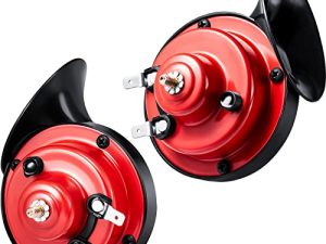 4 Piece 300DB Loud Train Horn for Truck Electric Snail Horns 12V High and Low Tone Horns Waterproof Auto Horn Loud Air Electric Snail Single Horns with Brackets and Screws for Car Motorcycle