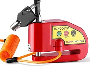 YOHOOLYO Alarm Disc Lock Motorcycle Disc Brake Lock Anti-Theft Waterproof 110 dB 7mm Pin 5ft Reminder Cable for Motorcycles Bike Scooter Carry Pouch