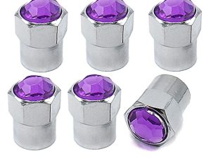Sparkle Rider Purple Bling Tire Valve Stem Caps - Chrome Air Cover fits Schrader Valves - Cool Car