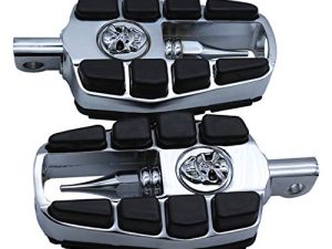 FATECIM Motorcycle Skull Foot Pegs Pedals Motorbike Highway Foot Rests Boards with Male Mount Adapters & Anti-Slip Rubber Universal for Harley Davidson (All Years) Honda Suzuki Yamaha Triumph(Chrome)
