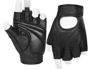 Half Finger Men's Motorcycle Gloves Gel Padded Fingerless Leather Motorbike Gloves (Black