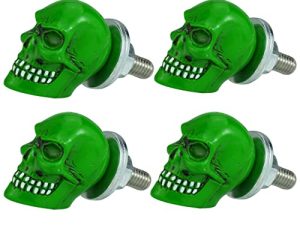 Abfer Skull License Plate Fasteners Car License Plate Frame Bolts 4Pcs Anti Theft Screws Bolt Kit Fit for Most Vehicle Trucks Motorcycles (Green)