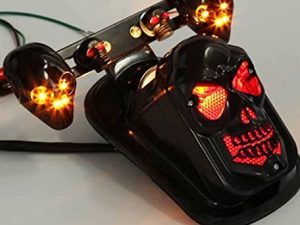 TEBOCR Motorcycle Skull Tail Light Integrated Turn Signal Skull Shape Black Casing Amber LED Brake Taillight Led Lights Fit for Har-ley