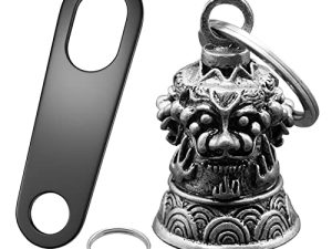 Huwane Motorcycle Bell Biker Guardian Luck Gremlin Riding Bells Car Key Chain Ring Accessories with Motorcycle Bell Hanger