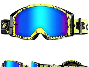 Motocross Goggles Dirt Bike Goggles Atv Goggles with Anti Fog Cloth Protection Safety Riding Glasses OTG Motorcycle Goggles for Men Women Youth (Green & Blue)