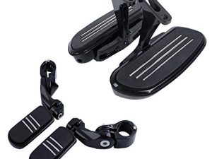 XMT-MOTO for Streamliner style Passenger Footboard and Mount Kit w/Short Angled Adjustable Highway Footpegs fits for Harley Davidson Touring Models 1993-later