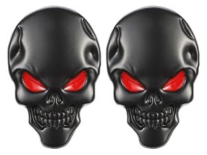 TOMALL 2Pcs Skeleton Skull Logo Devil Death Emblem Badge 3D Metal Decals Stickers Decoration for Cars Trucks Motorcycle Mobile Phone Computer Laptop Halloween Gifts for Men Boy(Black Red)