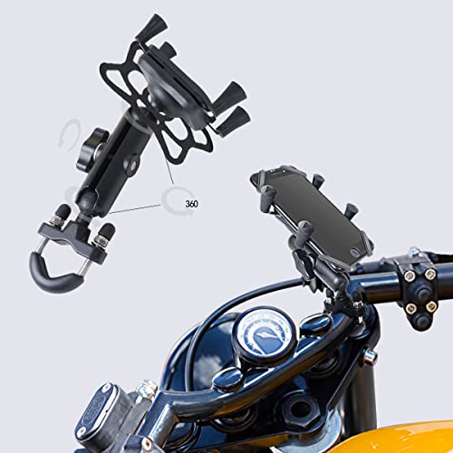 LAZORA Phone Holder for Motorcycle Aluminum Alloy Material Sturdy and Durable Two U-Bolt Base 360°Rotating Suitable for All Phones Motorcycle Handlebar Phone Mount LAZORA Phone Holder for Motorcycle Aluminum Alloy Material Sturdy and Durable Two U-Bolt Base 360°Rotating Suitable for All Phones Motorcycle Handlebar Phone Mount