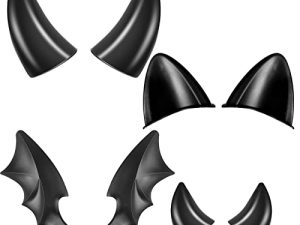 8 Pcs Helmet Cat Ears Black Devil Horns Plastic Small Wings Stick on Motorcycle Helmet Horns Kitty Ear Helmet Accessory Cute Decoration for Halloween Party