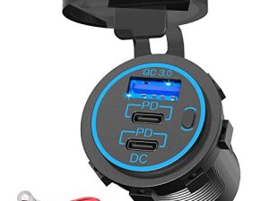 12V USB Outlet USB C Car Charger Socket – Newest 58W Lengthened RV USB Outlet 12V Socket Dual 20W PD3.0 USB-C and 18W QC3.0 Car USB Port with Button Power Switch for Car Boat Marine RV Motorcycle
