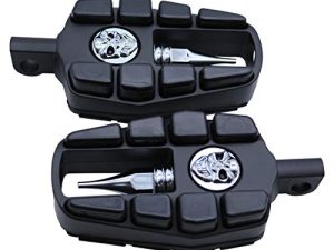 FATECIM Motorcycle Skull Foot Pegs Pedals Motorbike Highway Foot Rests Boards with Male Mount Adapters & Anti-Slip Rubber Universal for Harley Davidson (All Years) Honda Suzuki Yamaha Triumph (Black)