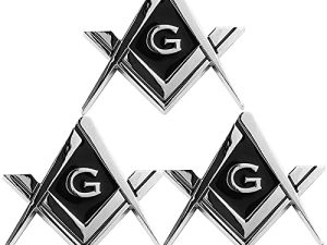 3 Pack 2.75" Chrome Plated Masonic Car Emblem Mason Square and Compasses Auto Truck Motorcycle Decal Gift Accessories
