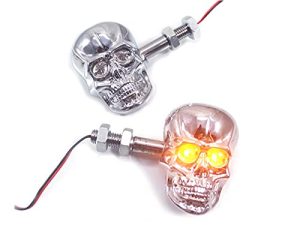 PerfecTech Motorcycle 10mm Screw Skull Head LED Amber Turn Signal Indicator Light (Chrome)
