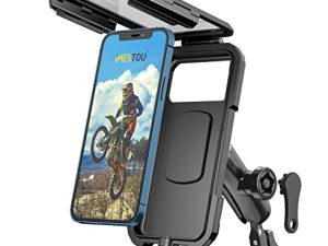 iMESTOU Anti-Theft Waterproof Motorcycle Phone Holder Bike Phone Mount 1" Ball Handlebar Stem Mobile Holder with Double Socket Arms 720° Rotation Aluminium Base for 5.5"-6.8" Cellphones (L)