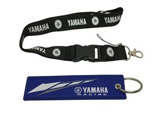 Ewein 1pc Black Lanyard + 1pc Tag Embroidered Keychain D Shape Carabiner Clip Motorcycle Superbike Scooter Car ATV UTV House Keys Chain Office ID Biker Accessories Works with (Yamaha)