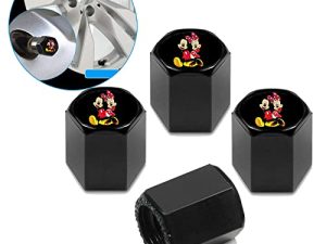 luoji 4 Pcs Car Tire Air Valve Caps for Mickey Mouse Minnie - Auto Wheel Tyre Dust Stems Cover with Logo Emblem Waterproof Dust-Proof Universal fit for Cars