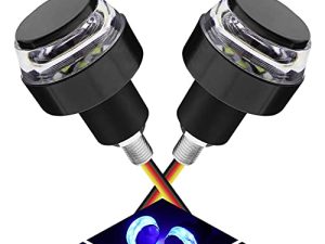 2Pcs Motorcycle Turn Signals LED Light Double Color Bar End Turn Signals Grip Plug Side Marker Lamp Accessory.(White+Blue)