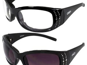 Global Vision Marilyn-2 Plus Motorcycle Riding Glasses for Women Sunglasses Bling Black Padded Frames