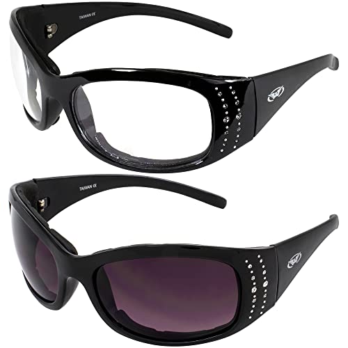 Global Vision Marilyn-2 Plus Motorcycle Riding Glasses for Women Sunglasses Bling Black Padded Frames Global Vision Marilyn-2 Plus Motorcycle Riding Glasses for Women Sunglasses Bling Black Padded Frames