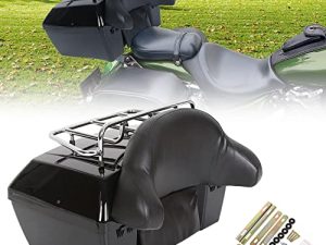 EGO Bike Black Motorcycle Trunk Tour Pack Luggage Compatible with Harley Honda Yamaha Suzuki Cruiser Motorcycle Luggage Tour Trunk Tail Box with Top Rack Backrest